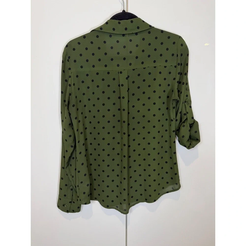 Express olive green polka dot Portofino shirt button-down top point collar S/P - Picture 4 of 7